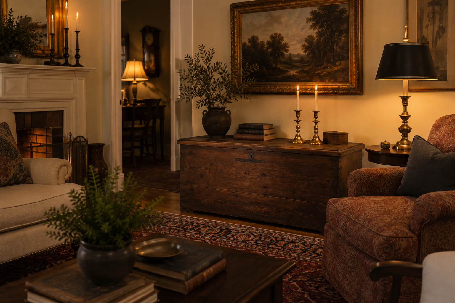 Traditional home featuring an antique primitive blanket chest